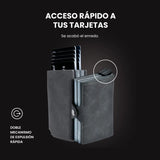 Billetera DOUBLE LIMITED de doble compartimiento con mecanismos de eyección, protección RFID, diseño resistente y espacio para tarjetas y billetes.
