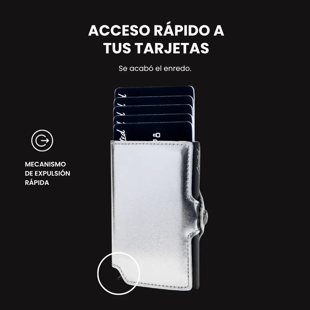 "Billetera de cuero PU LIMITED con diseño delgado, compartimento RFID y mecanismo de extracción rápida para tarjetas – elegancia y seguridad en un solo accesorio."