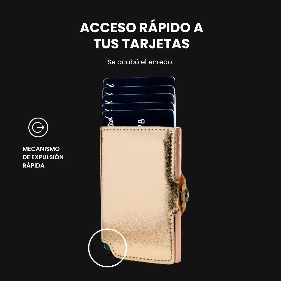 Billetera glitter LIMITED con diseño delgado, compartimento RFID y mecanismo de extracción rápida para tarjetas – elegancia y seguridad en un solo accesorio.