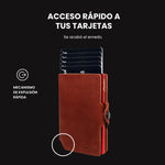Billetera de cuero LIMITED con diseño delgado, compartimento RFID y mecanismo de extracción rápida para tarjetas – elegancia y seguridad en un solo accesorio.